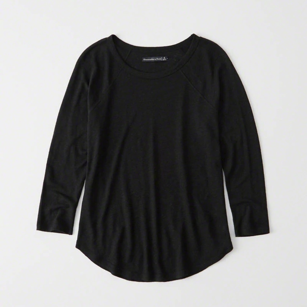 LINEN-BLEND BASEBALL TEE, black, XS